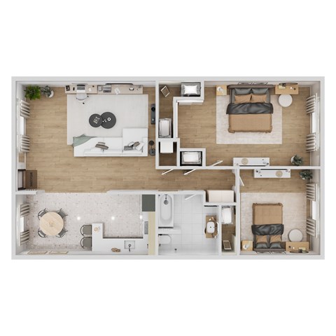 Floor plan for 2 beds, 2 baths, 1025 sqft